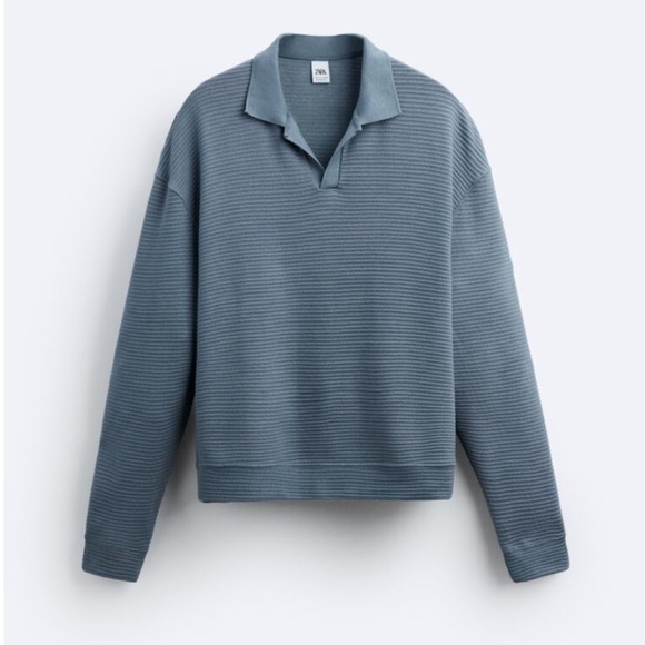 Zara petrol blue textured striped long sleeve sweater made in Europe NWT - Picture 1 of 7